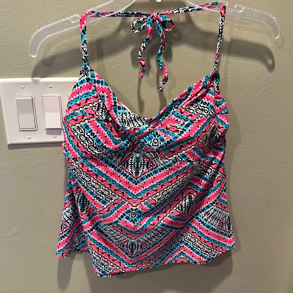 Catalina Pink Turquoise Black Printed Tankini Top